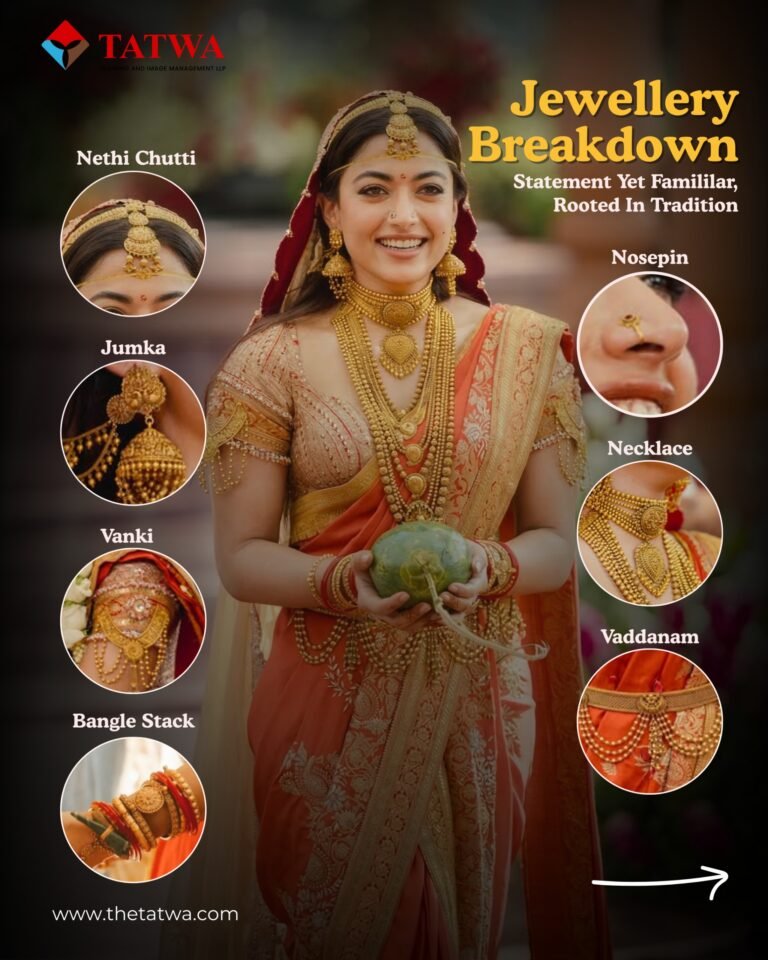 South Indian bridal jewellery styling in Bengaluru featuring nethi chutti forehead ornament, nosepin, jhumka earrings, layered gold necklaces, vanki armlet, vaddanam waist belt and gold bangles